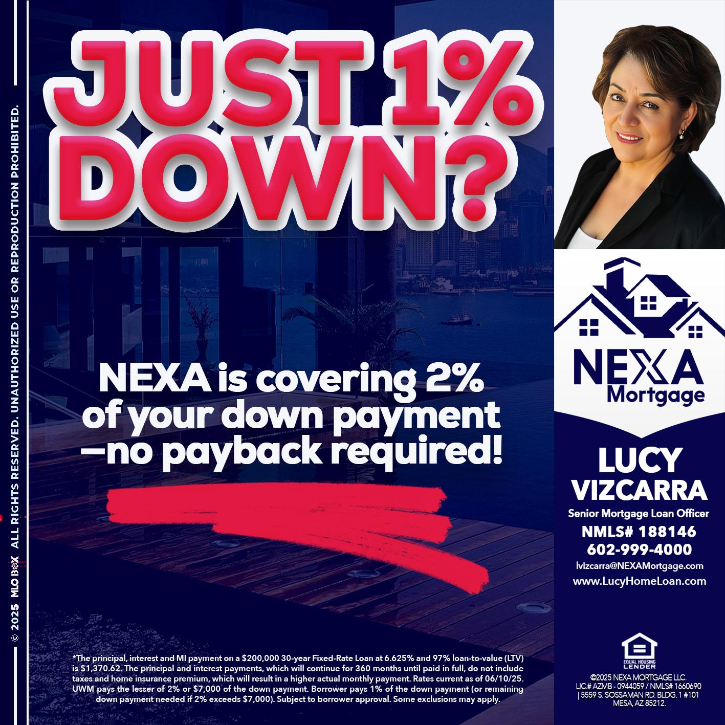 JUST 1% DOWN - Lucy Vizcarra -Mortgage Loan Officer
