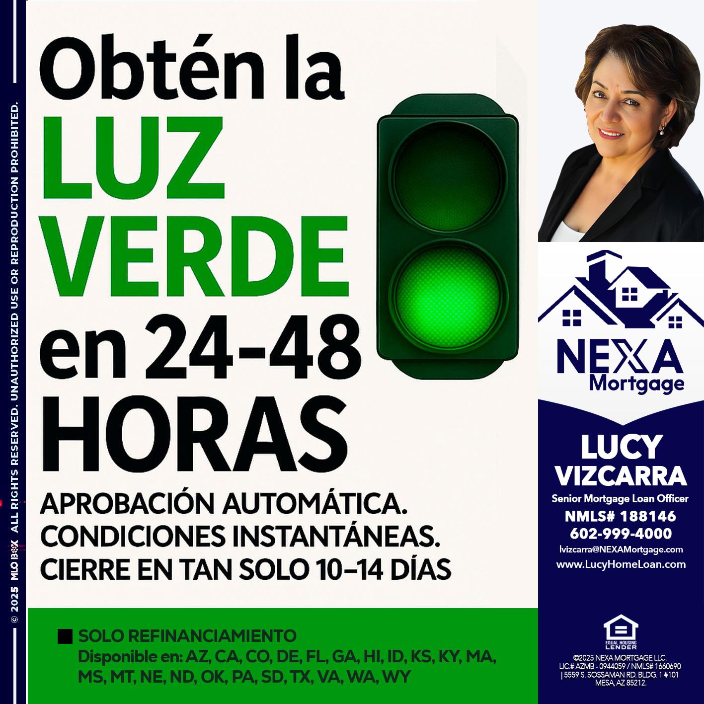 OBTEN LA LUZ VERDE - Lucy Vizcarra -Mortgage Loan Officer