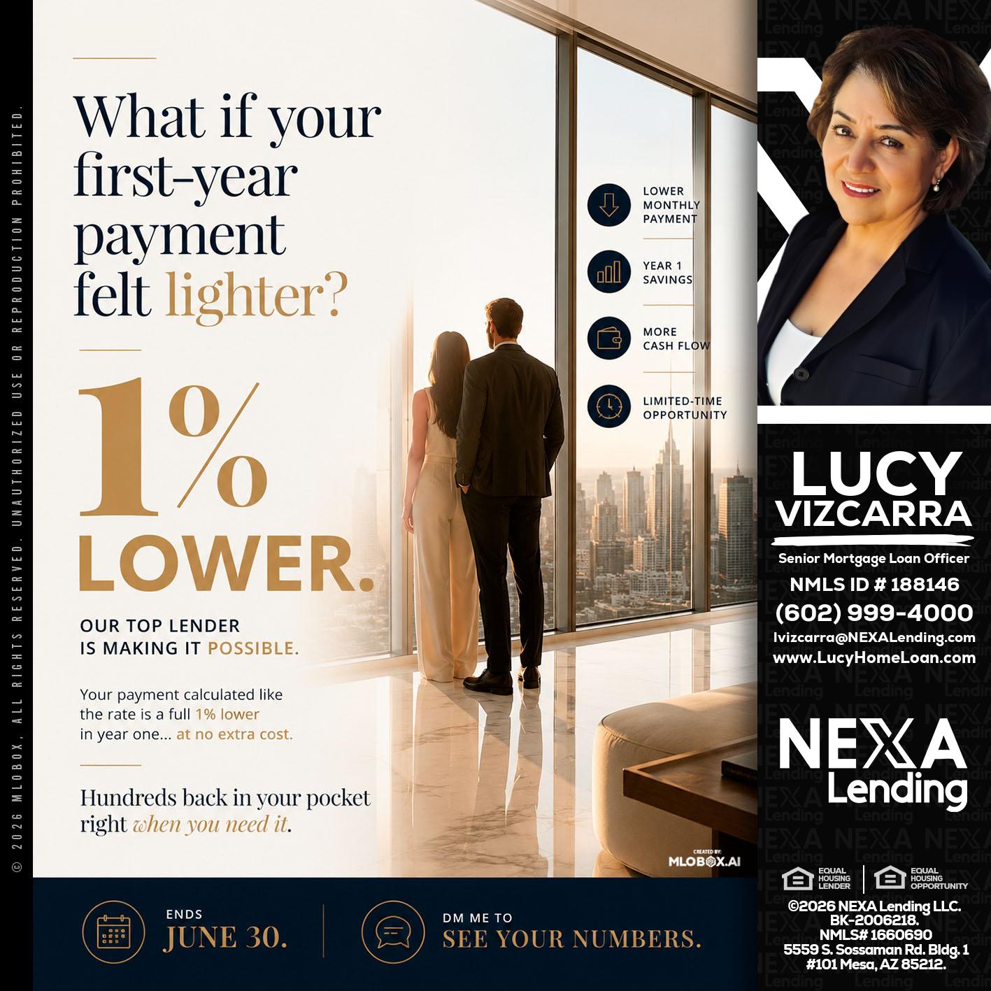 1% lower - Lucy Vizcarra -Mortgage Loan Officer
