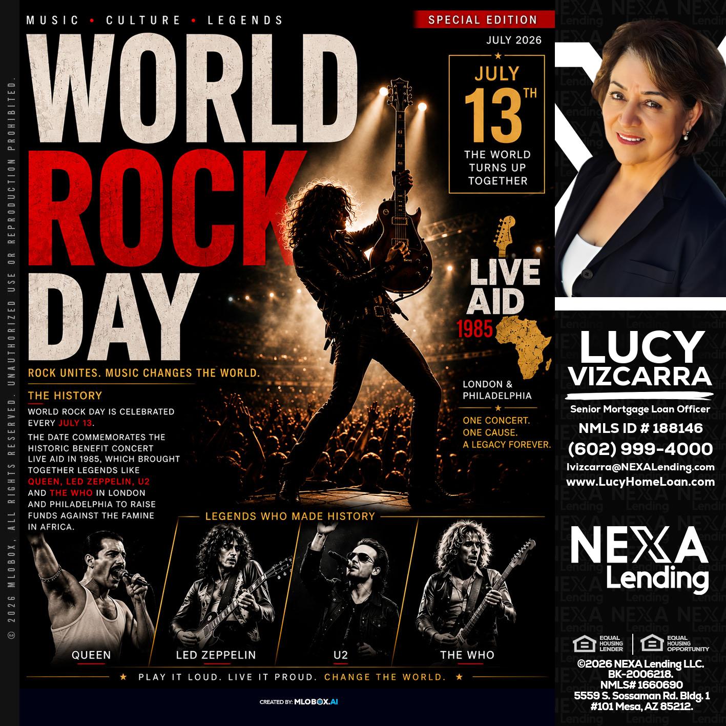 WORLD ROCK MUSIC DAY - Lucy Vizcarra -Mortgage Loan Officer